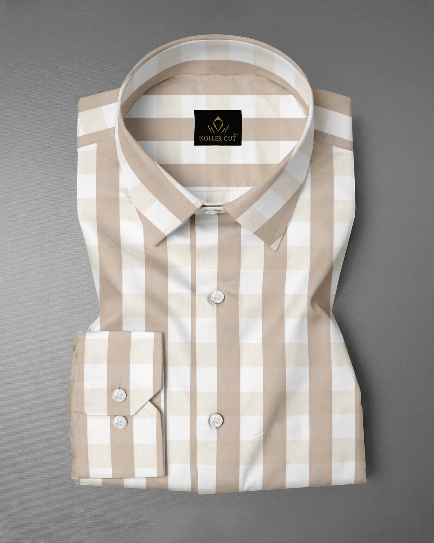 White with Beige and Fawn Checks 
Formal Cotton Shirt