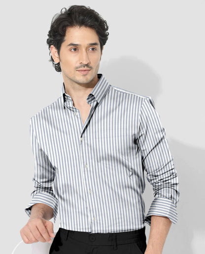 White and Silver Gray Candy Stripes Cotton Shirt