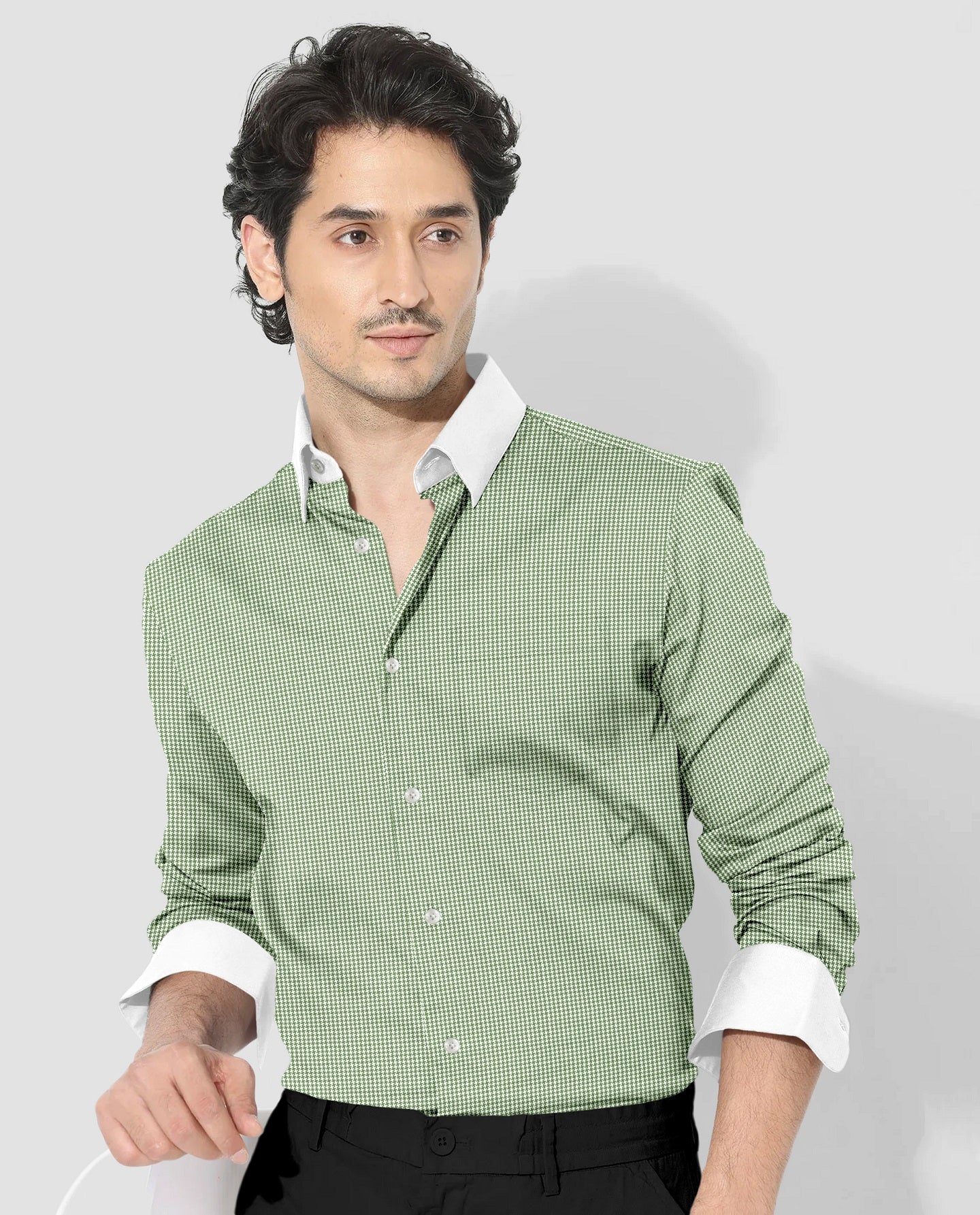 Fluorite Green and White Ninja Shuriken Printed Designer Cotton Shirt