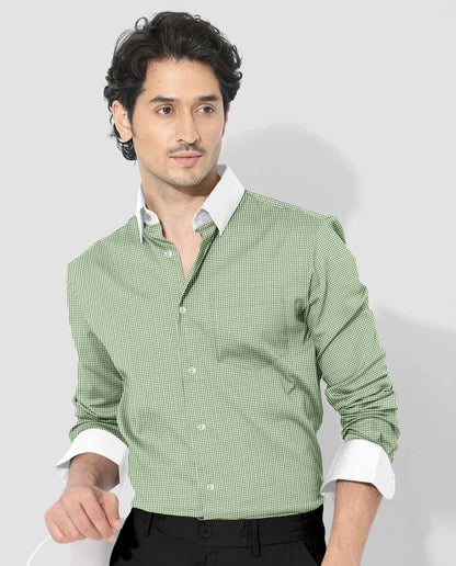 Fluorite Green and White Ninja Shuriken Printed Designer Cotton Shirt