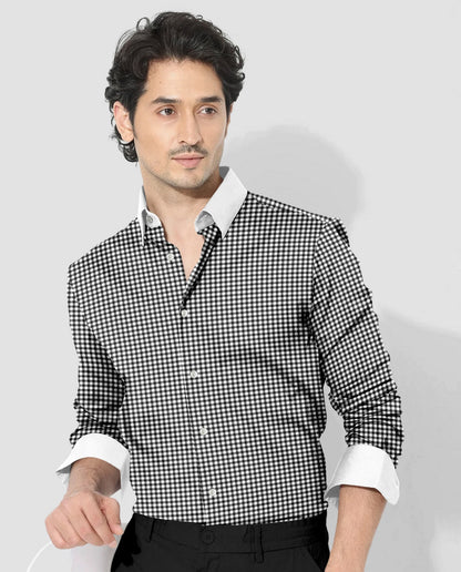 White With Jade Black Gingham Checks Designer Cotton Shirt 