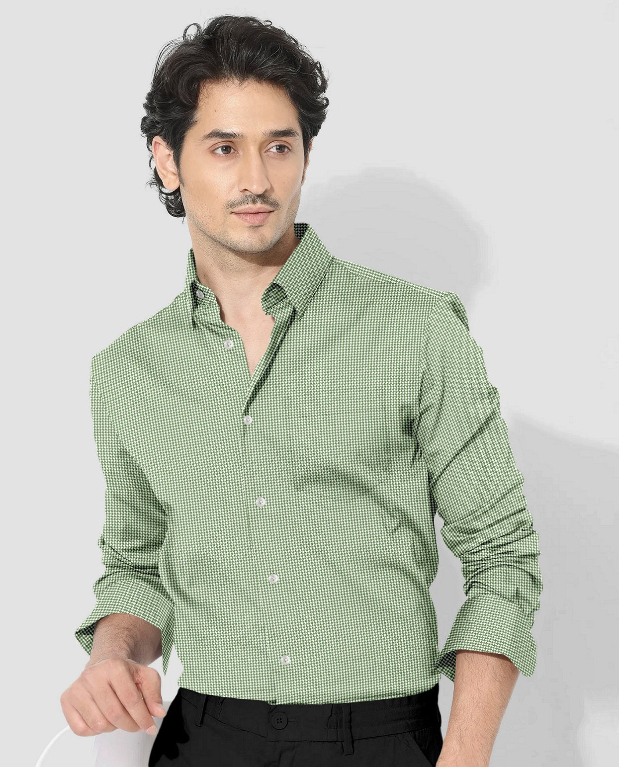 Fluorite Green and White Ninja Shuriken Printed Cotton Shirt (Copy)