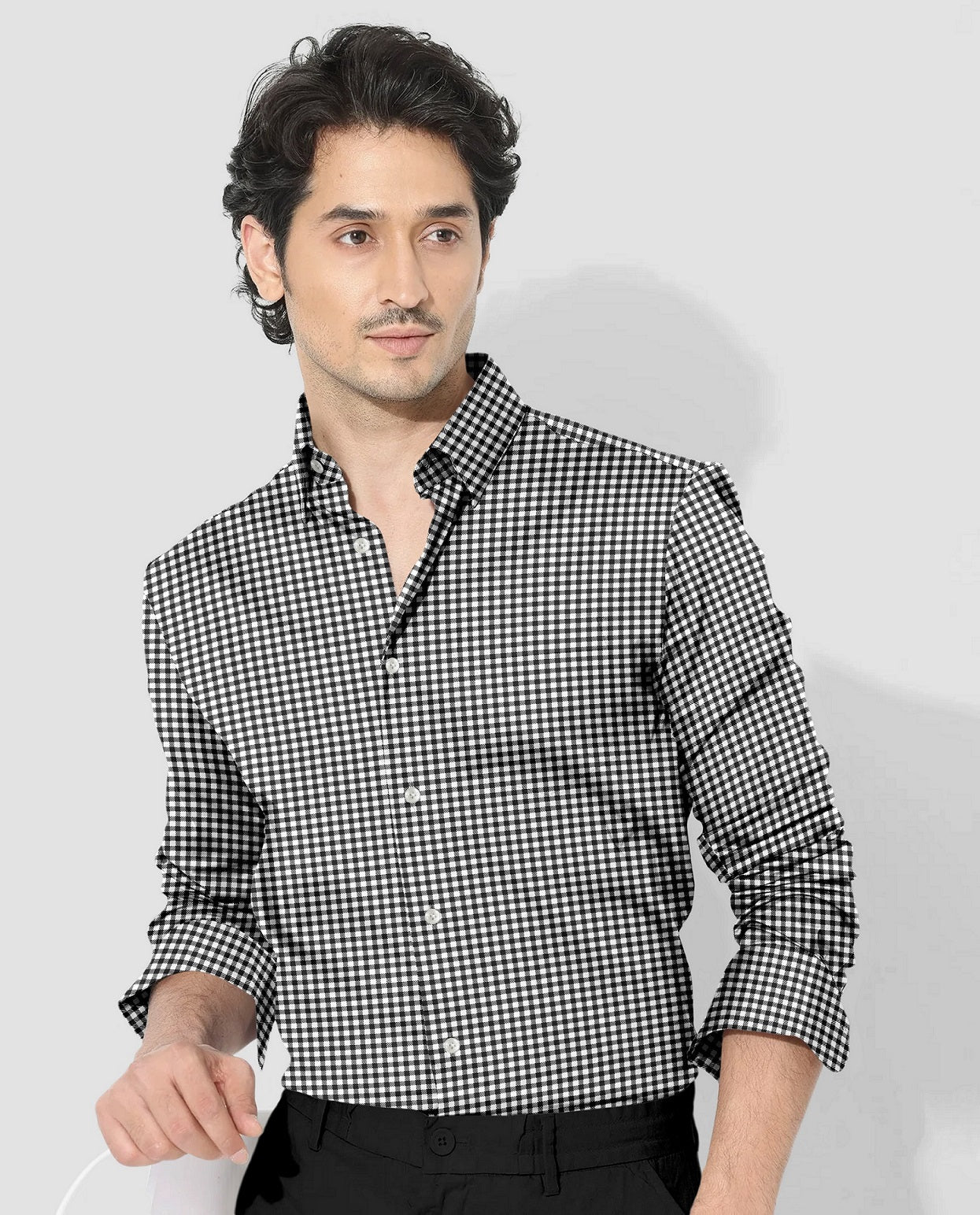 White With Jade Black Gingham Checks Cotton Shirt