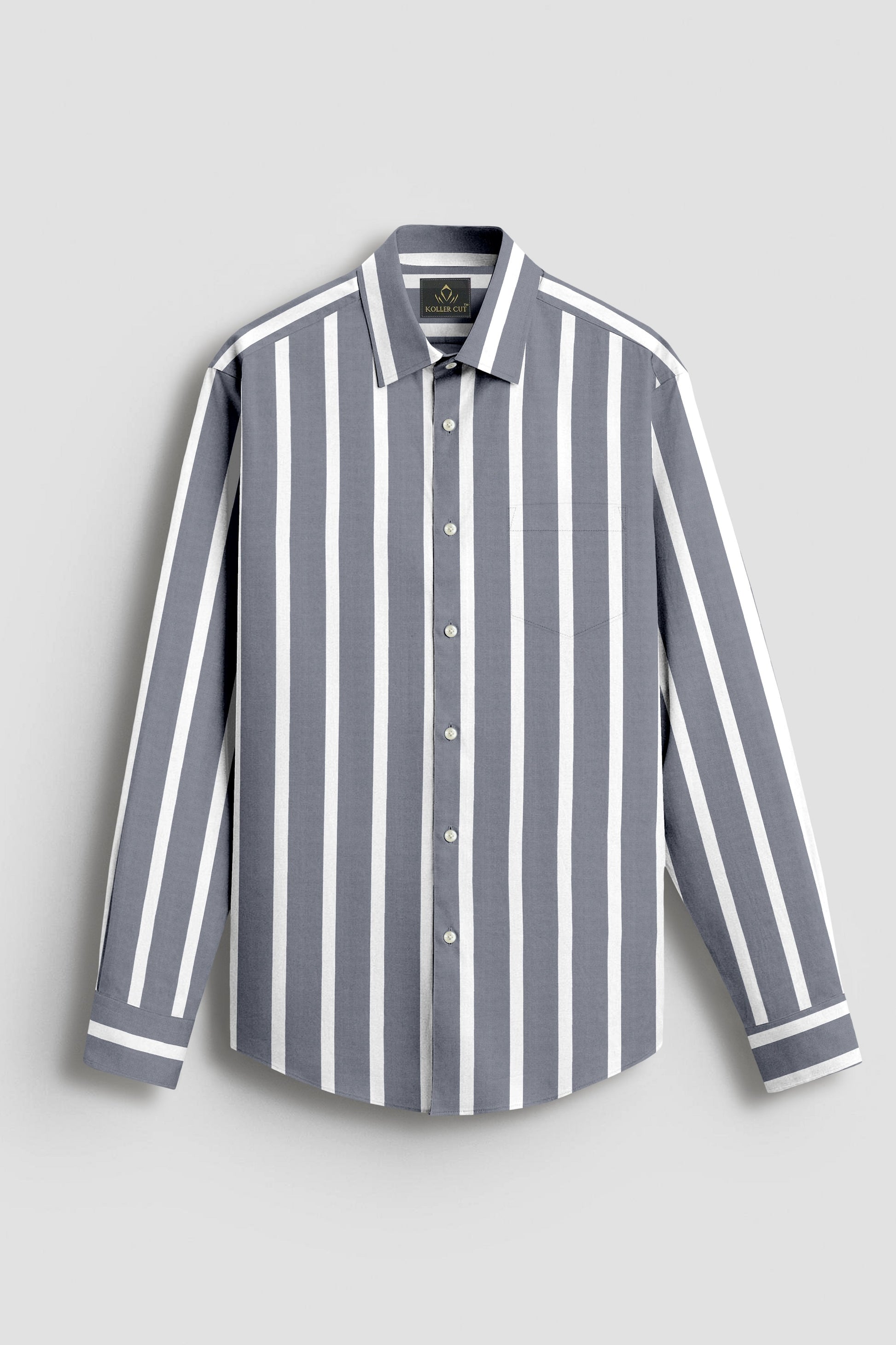Mirage Gray and White Wide Chalk Stripes Cotton Shirt