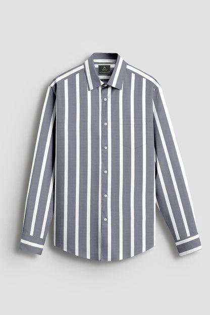 Mirage Gray and White Wide Chalk Stripes Cotton Shirt
