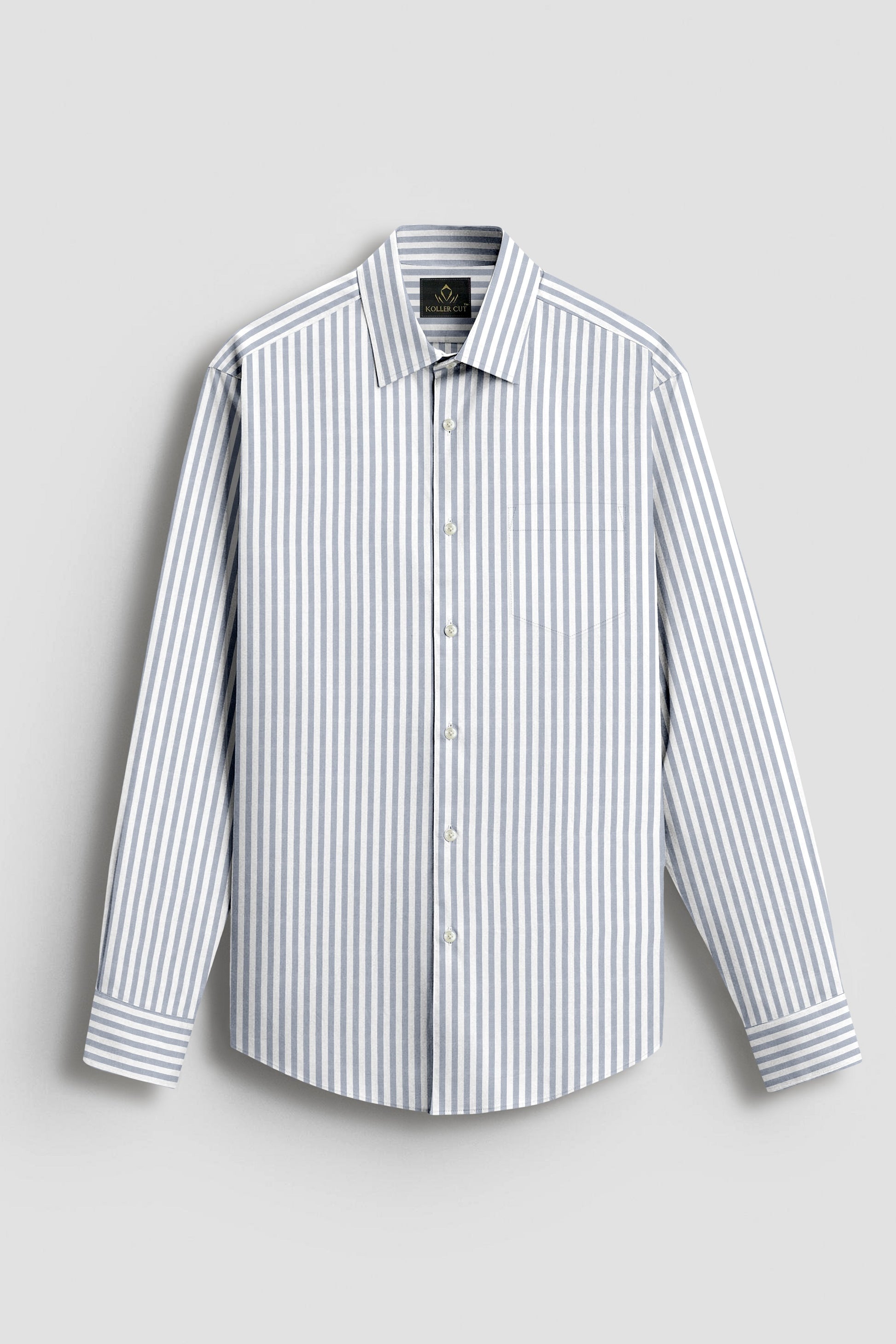 White and Silver Gray Candy Stripes Cotton Shirt