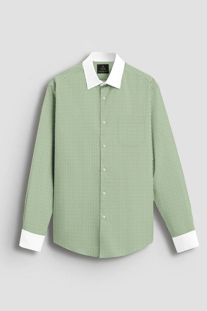 Fluorite Green and White Ninja Shuriken Printed Designer Cotton Shirt