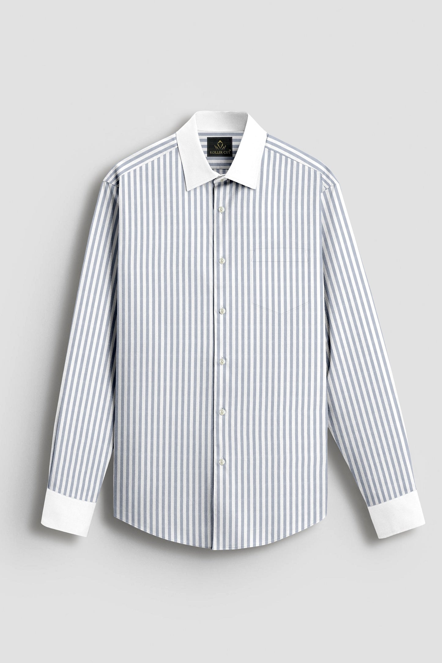 White and Silver Gray Candy Stripes Designer Cotton Shirt