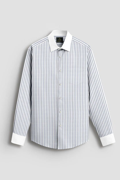 White and Silver Gray Candy Stripes Designer Cotton Shirt