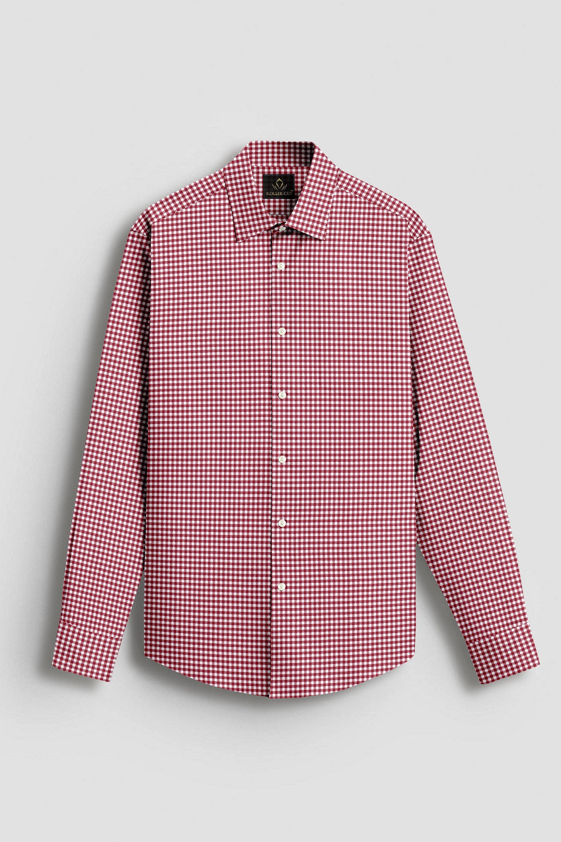 White and Maroon Gingham Checks Cotton Shirt