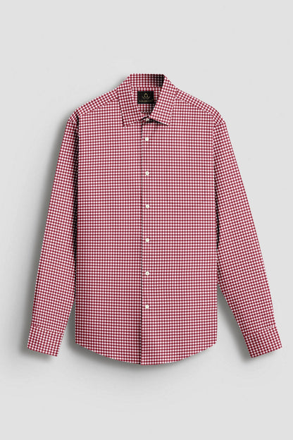 White and Maroon Gingham Checks Cotton Shirt