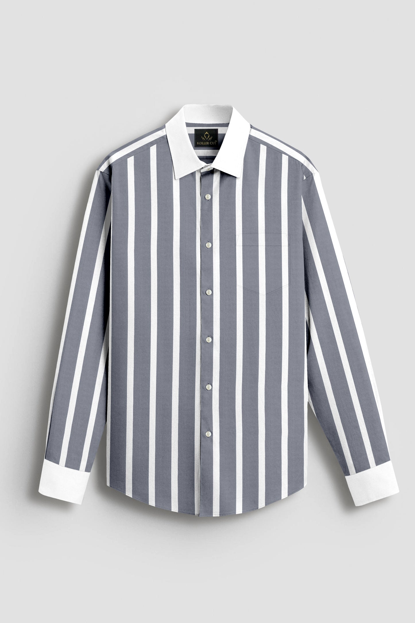 Mirage Gray and White Wide Chalk Stripes Designer Cotton Shirt