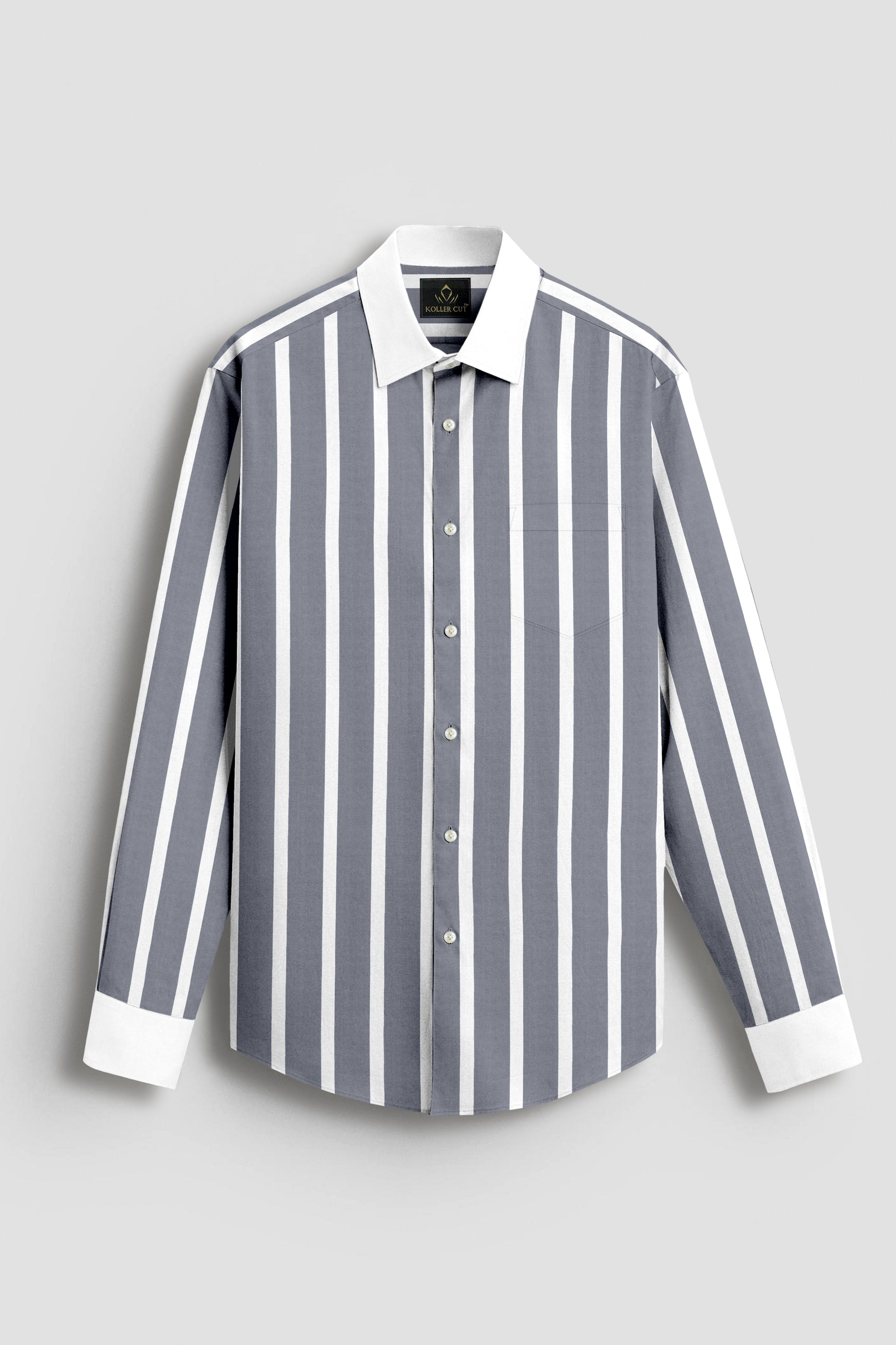 Mirage Gray and White Wide Chalk Stripes Designer Cotton Shirt