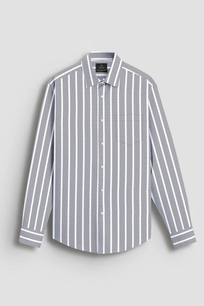 Mirage Gray and Flash White Chalk Stripes Oxford Cotton Shirt