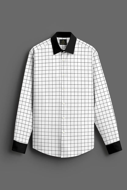 Milk White and Black Checks Designer Cotton Shirt