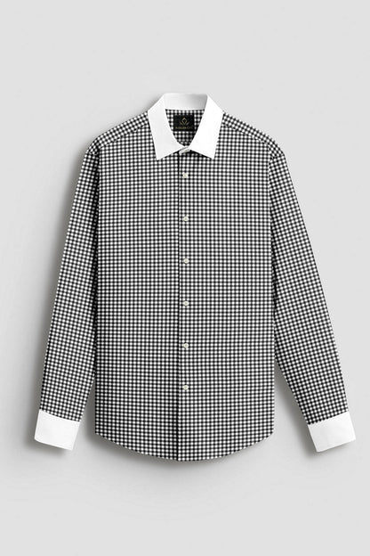White With Jade Black Gingham Checks Designer Cotton Shirt 
