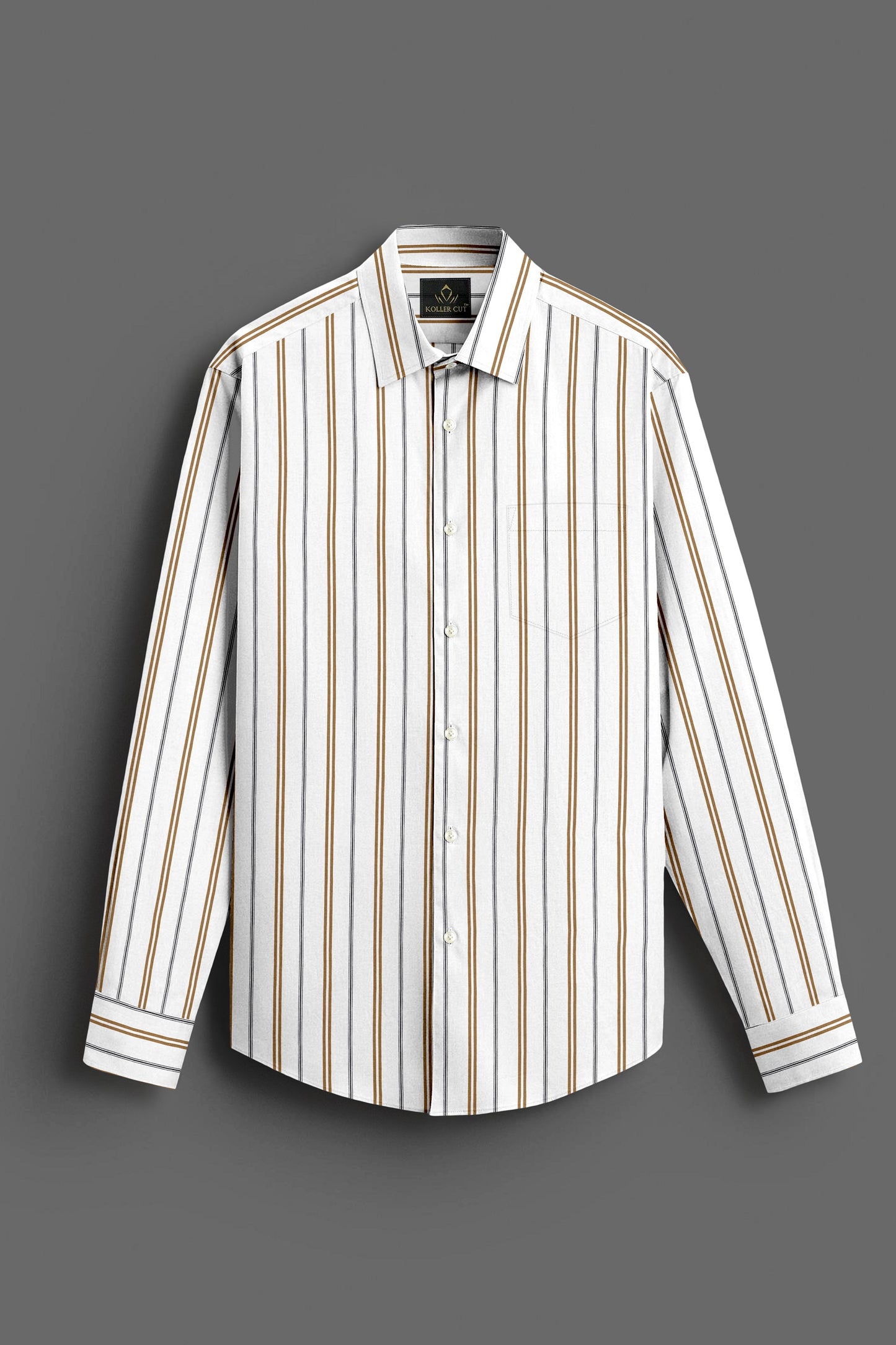 White with Dachshund Brown and Black Stripes Cotton Shirt
