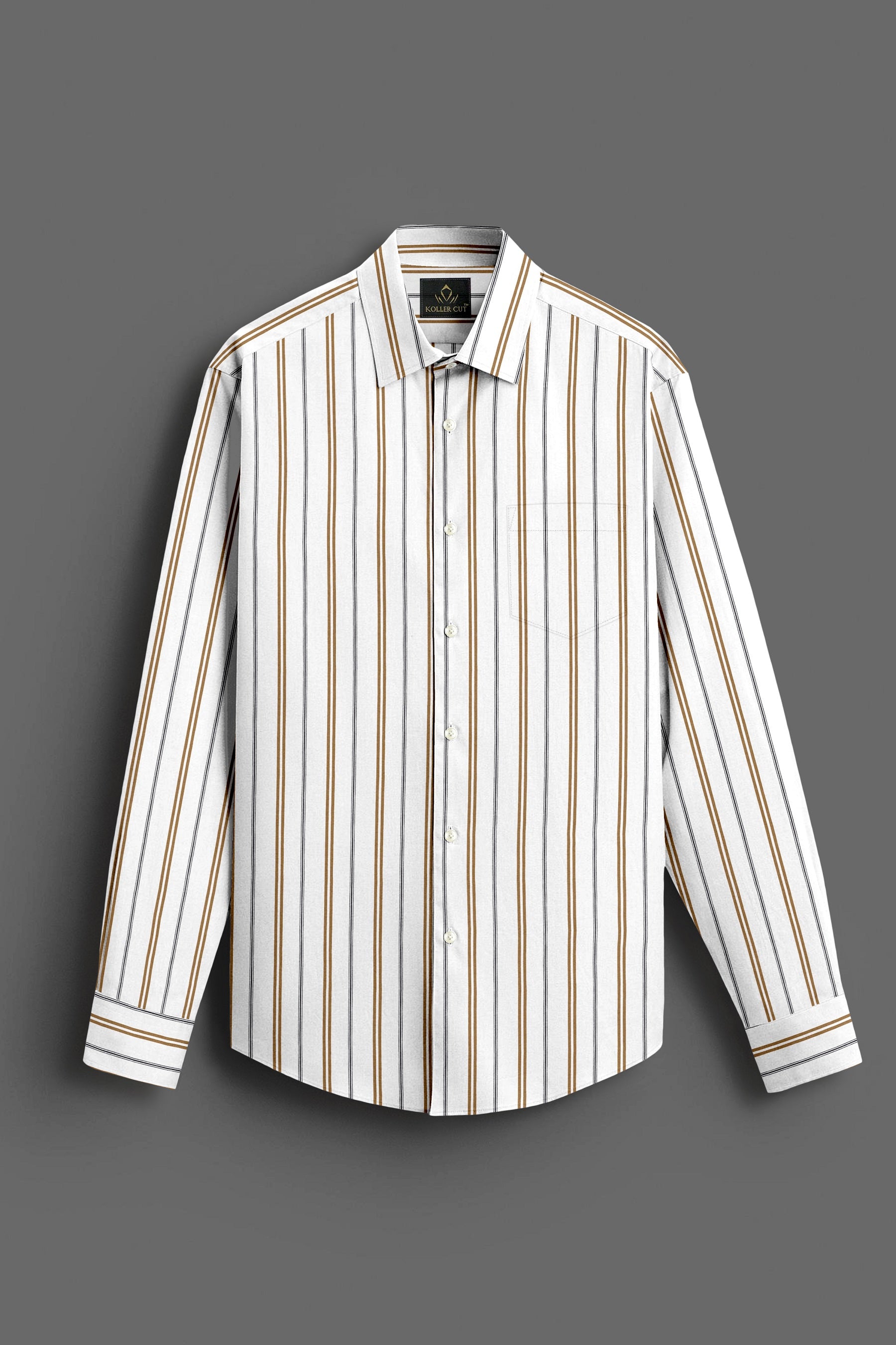White with Dachshund Brown and Black Stripes Cotton Shirt