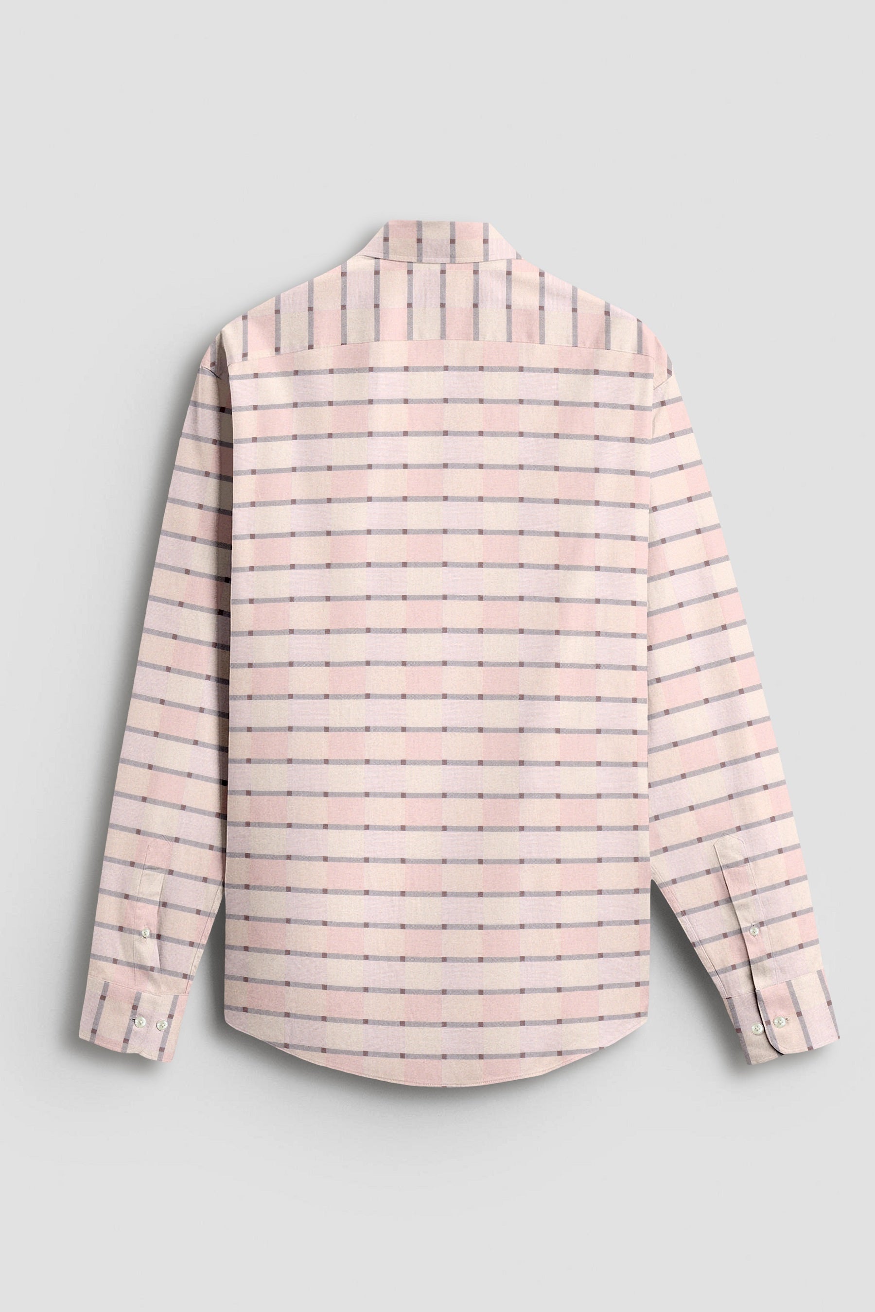 Crystal Pink with Antique White and Cameo Brown Multicolored Jacquard Checks Egyptian Giza Cotton Shirt