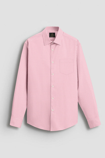 White and Petal Pink Hounds Tooth Checks Cotton Shirt