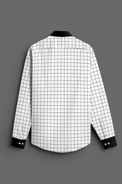 Milk White and Black Checks Designer Cotton Shirt