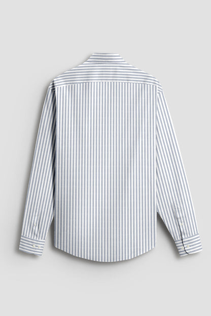 White and Silver Gray Candy Stripes Cotton Shirt