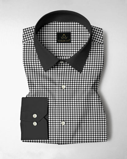 White With Jade Black Gingham Checks Designer Cotton Shirt