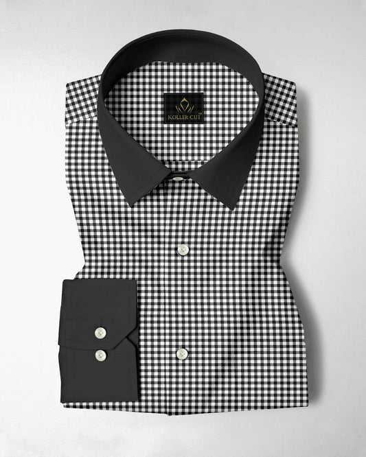 White With Jade Black Gingham Checks Designer Cotton Shirt