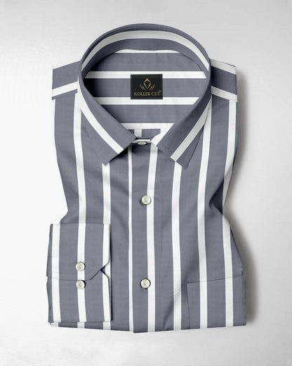 Mirage Gray and White Wide Chalk Stripes Cotton Shirt