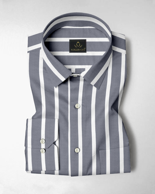 Mirage Gray and White Wide Chalk Stripes Cotton Shirt