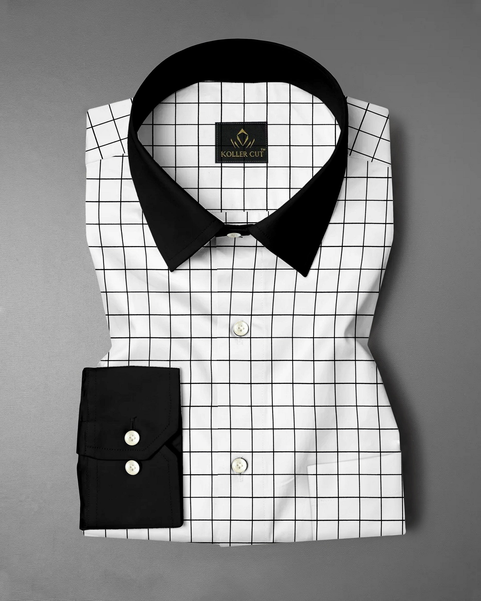 Milk White and Black Checks Designer Cotton Shirt