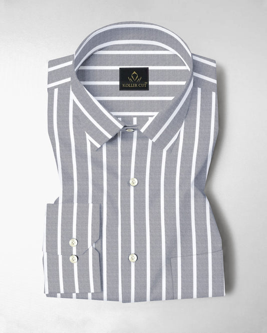 Mirage Gray and Flash White Chalk Stripes Oxford Cotton Shirt
