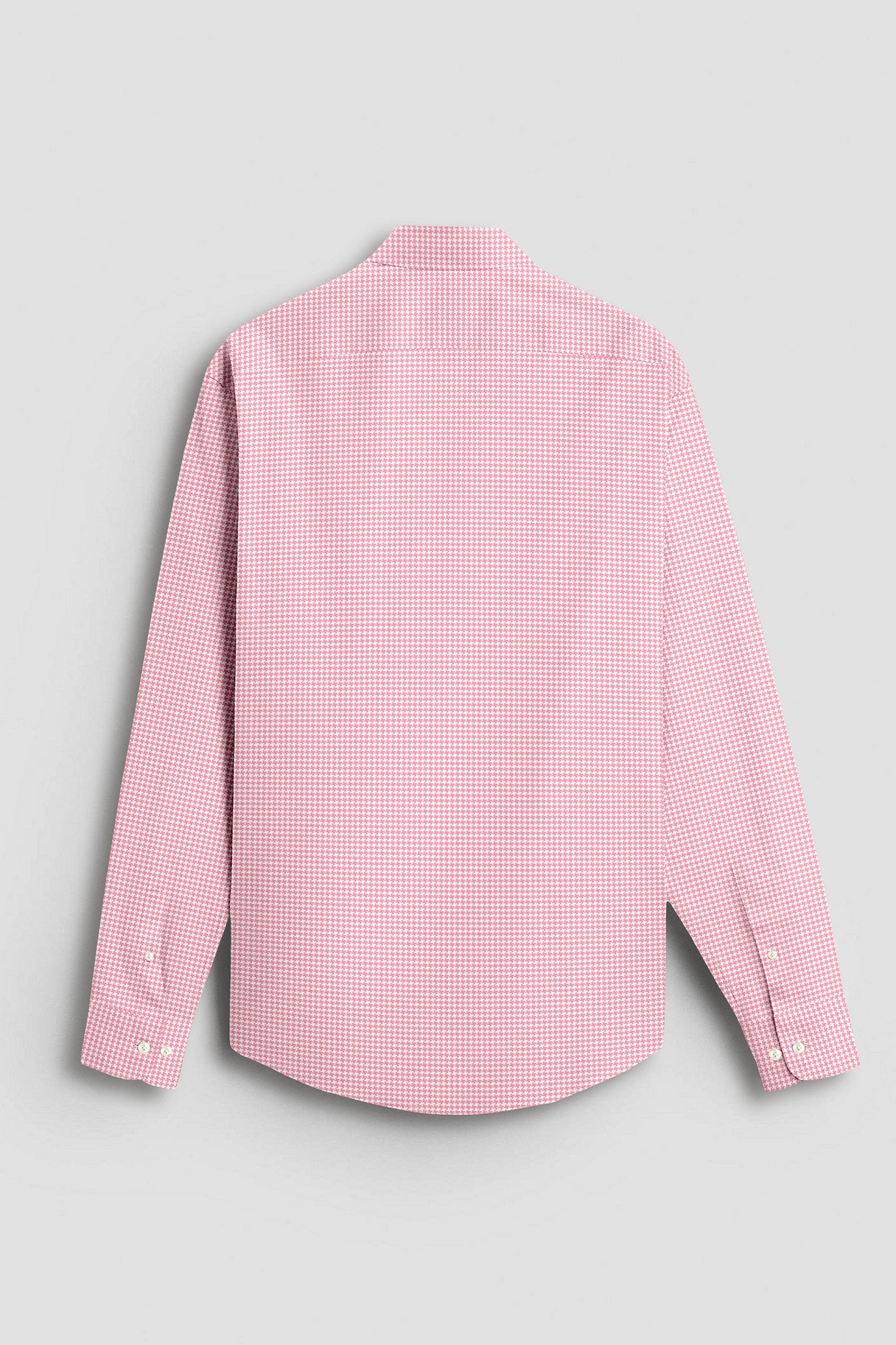 White and Petal Pink Hounds Tooth Checks Cotton Shirt