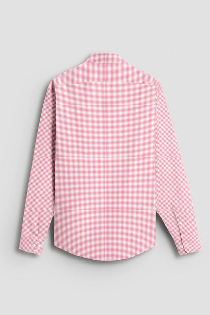 White and Petal Pink Hounds Tooth Checks Cotton Shirt