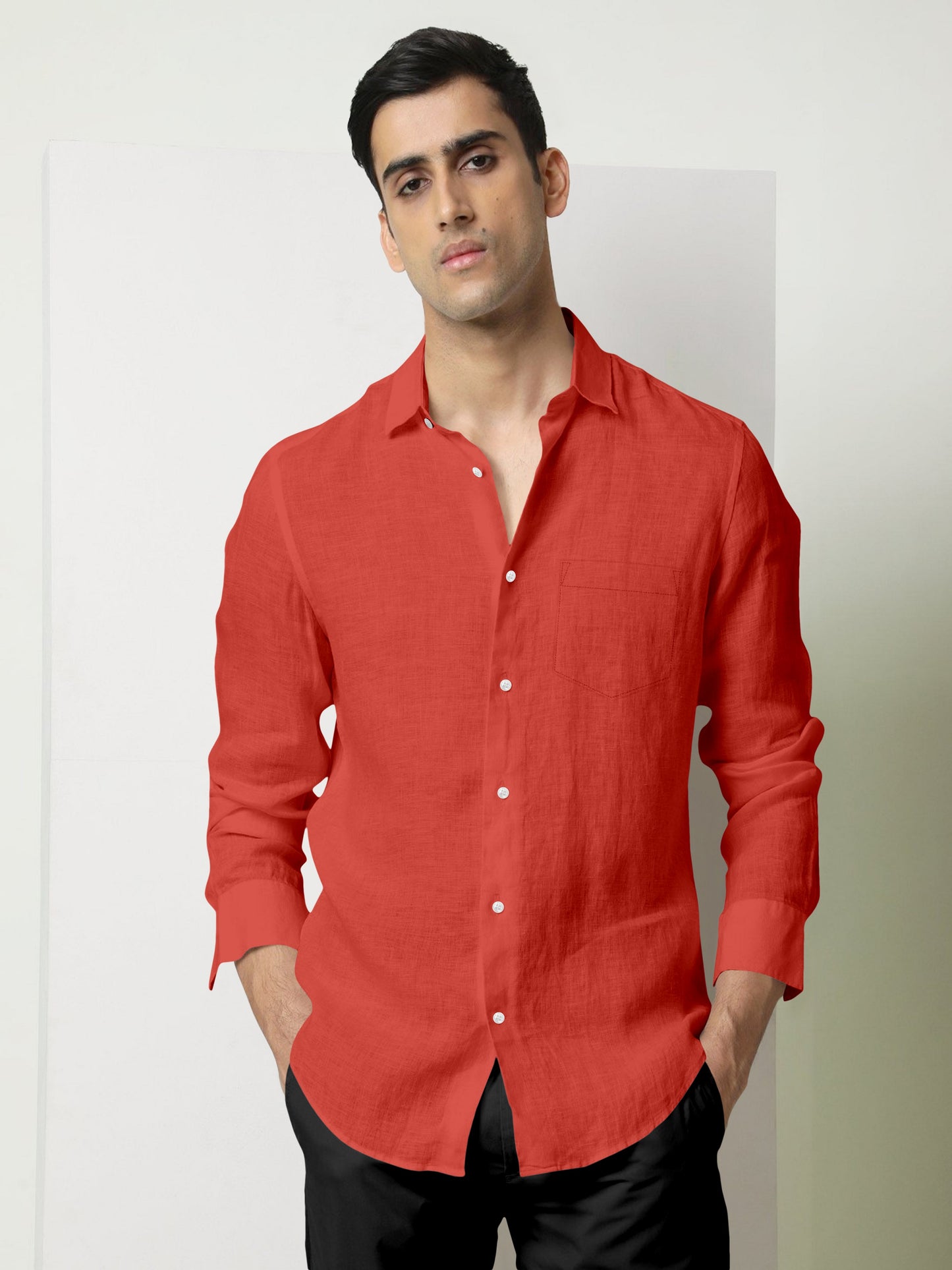 Celosia Orange Cotton Linen Shirt