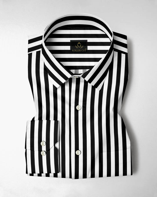 White and Jet Black Chalk Stripes Cotton Shirt