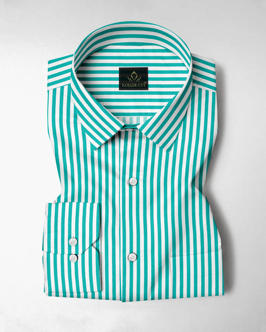 White and Seafoam Green Candy Stripes Cotton Shirt