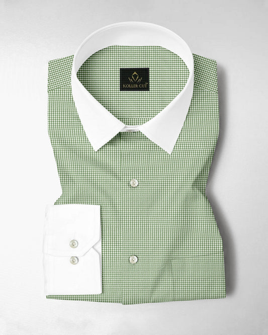 Fluorite Green and White Ninja Shuriken Printed Designer Cotton Shirt