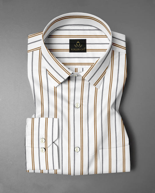 White with Dachshund Brown and Black Stripes Cotton Shirt