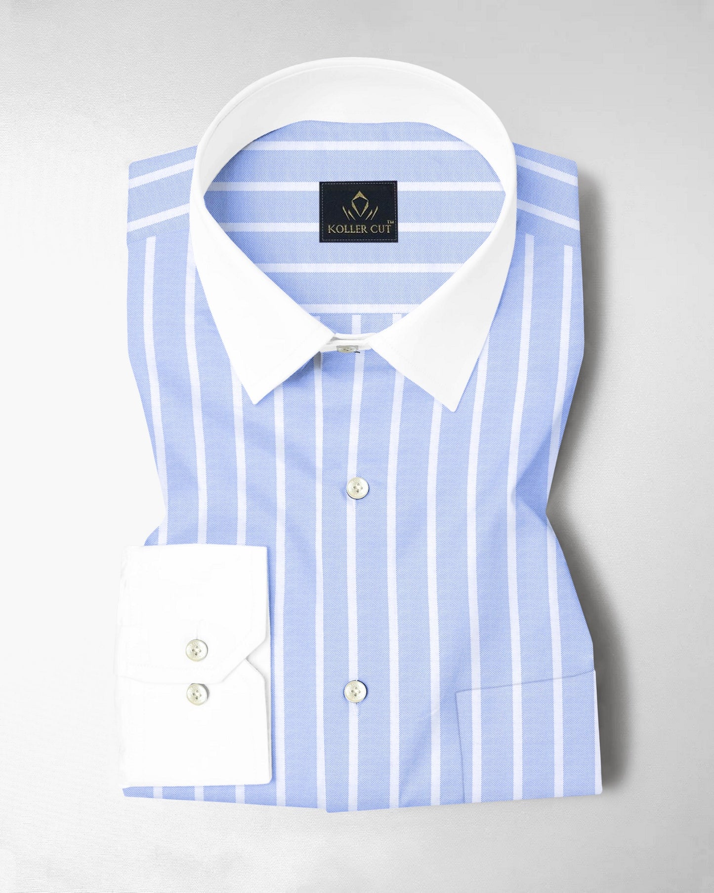 Brunnera Blue and Flash White Chalk Stripes Designer Oxford Cotton Shirt