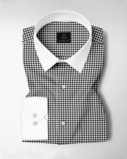 White With Jade Black Gingham Checks Designer Cotton Shirt 