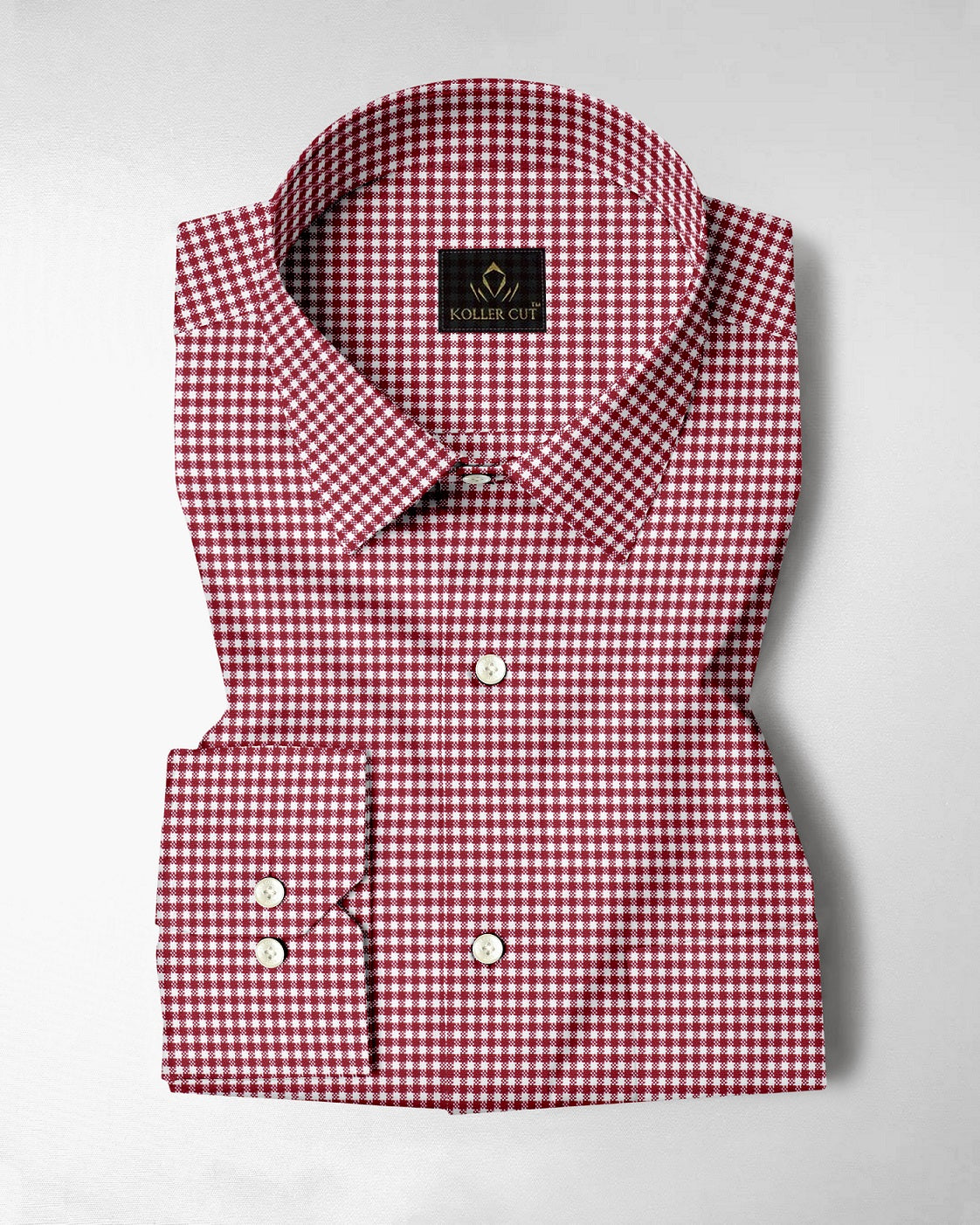 White and Maroon Gingham Checks Cotton Shirt