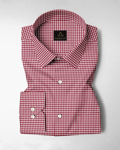 White and Maroon Gingham Checks Cotton Shirt