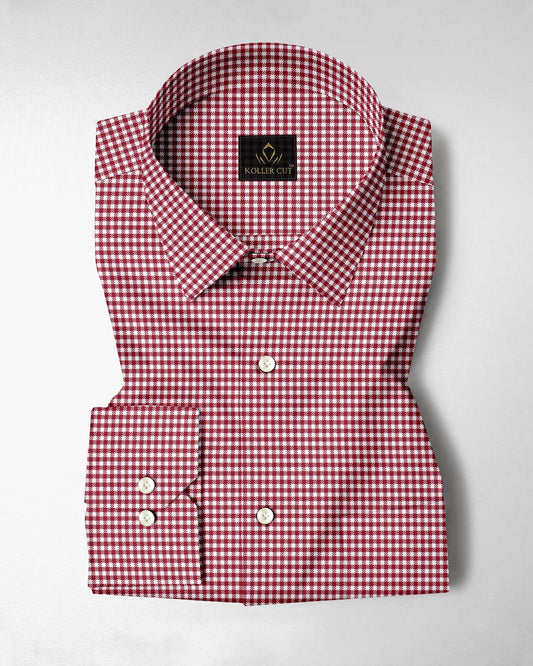 White and Maroon Gingham Checks Cotton Shirt