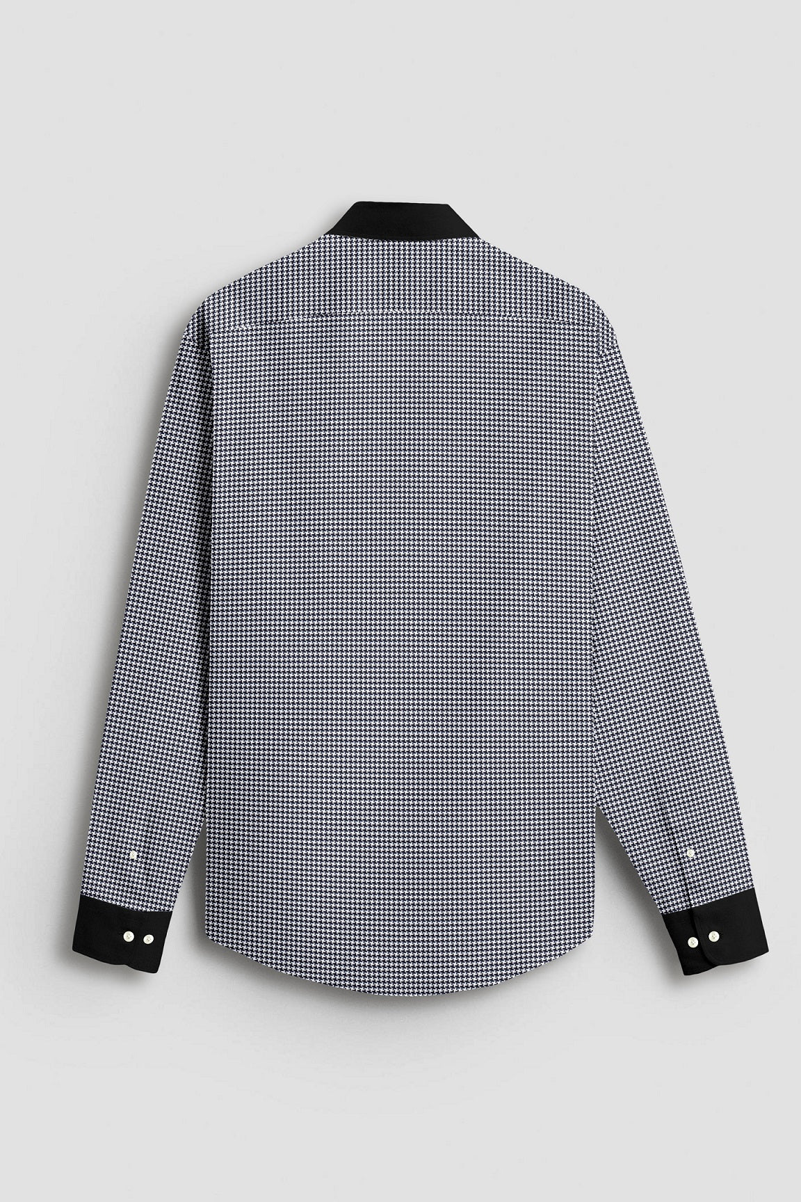 Jet Black and White Hounds Tooth Checks Designer Cotton Shirt