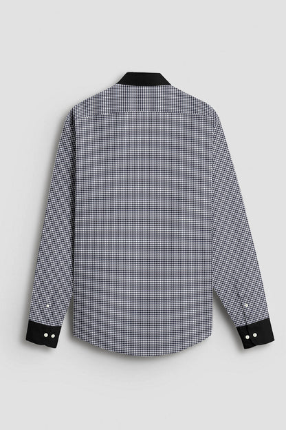 Jet Black and White Hounds Tooth Checks Designer Cotton Shirt