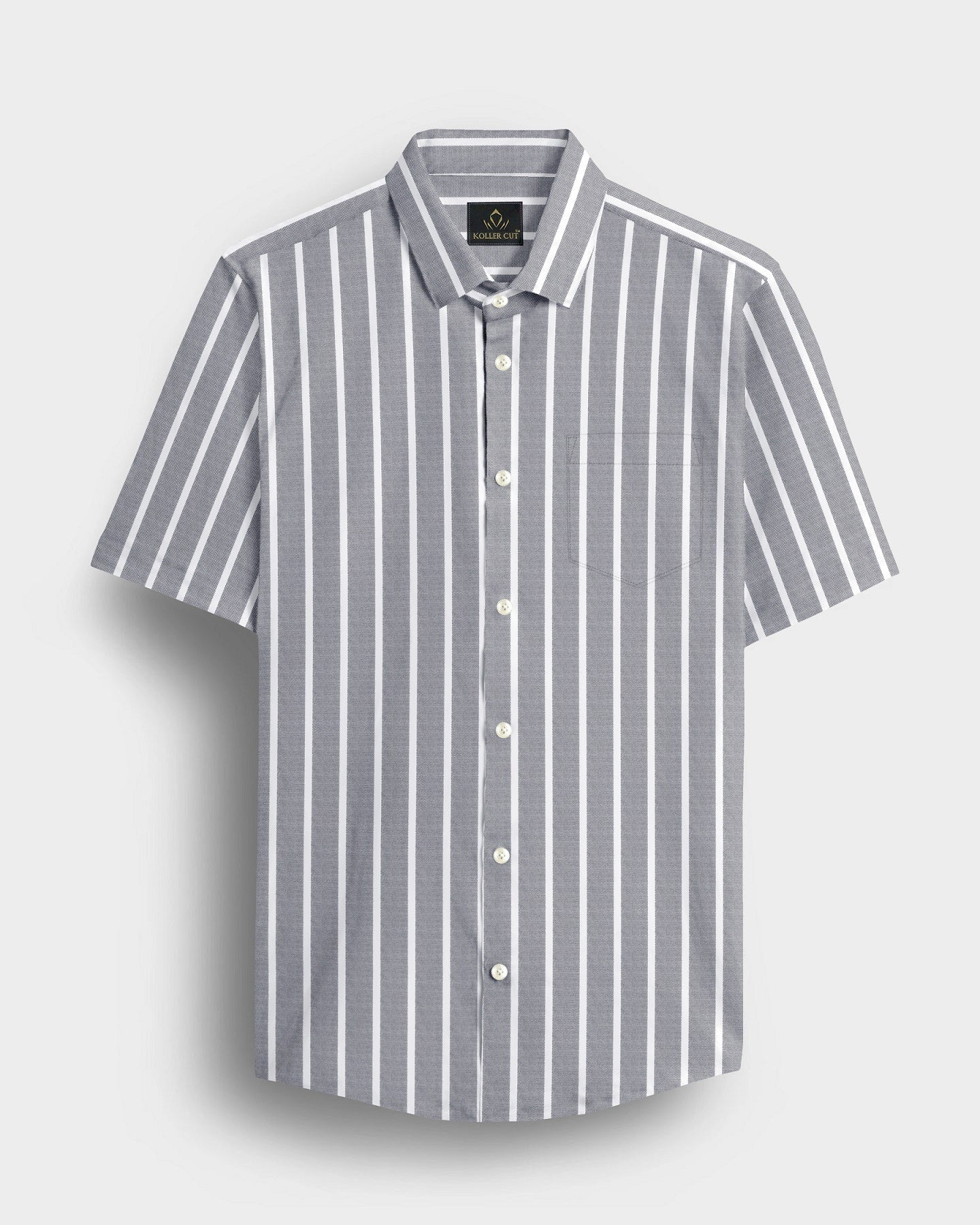 Mirage Gray and Flash White Chalk Stripes Oxford Cotton Shirt
