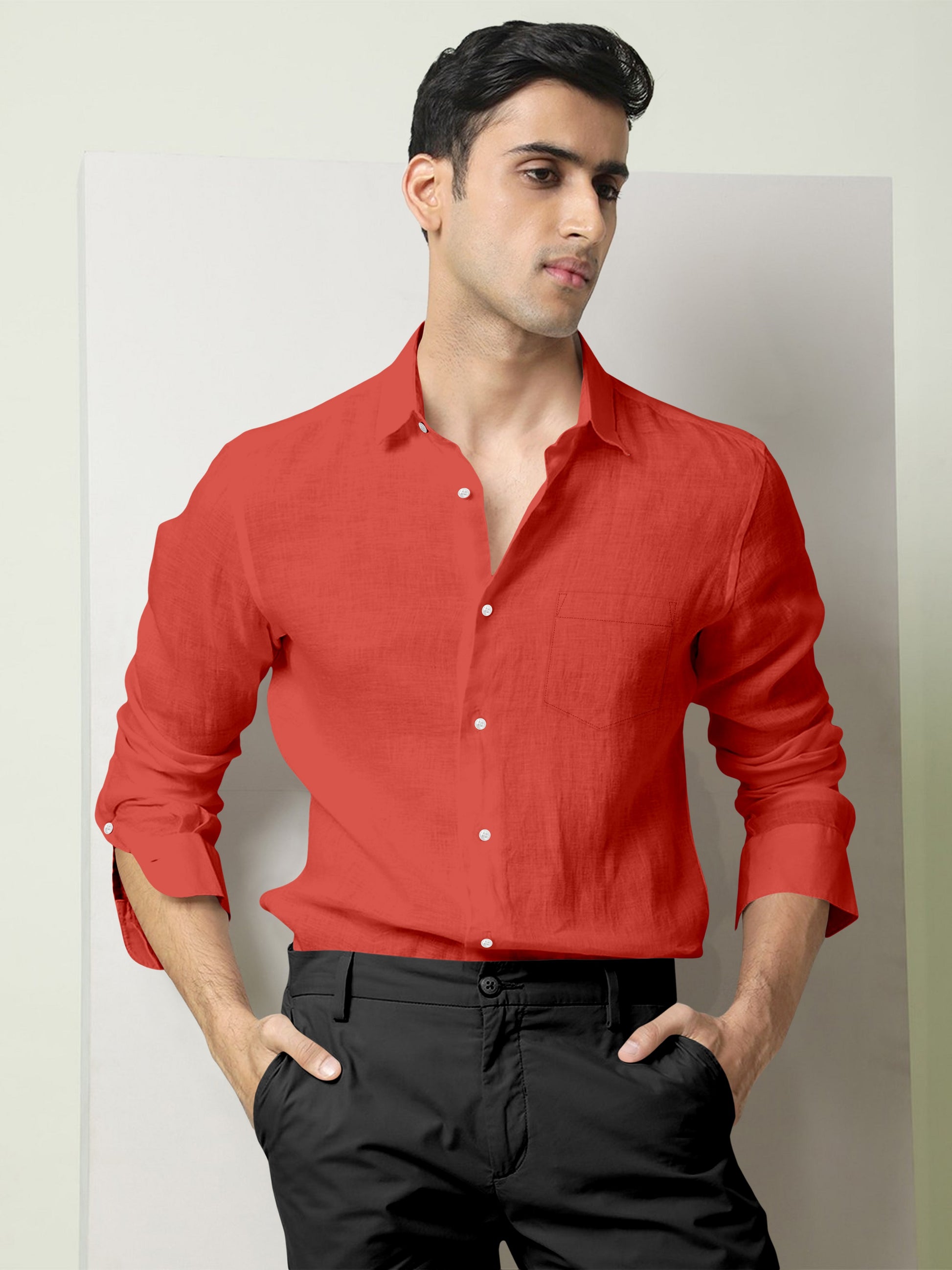 Celosia Orange Cotton Linen Shirt