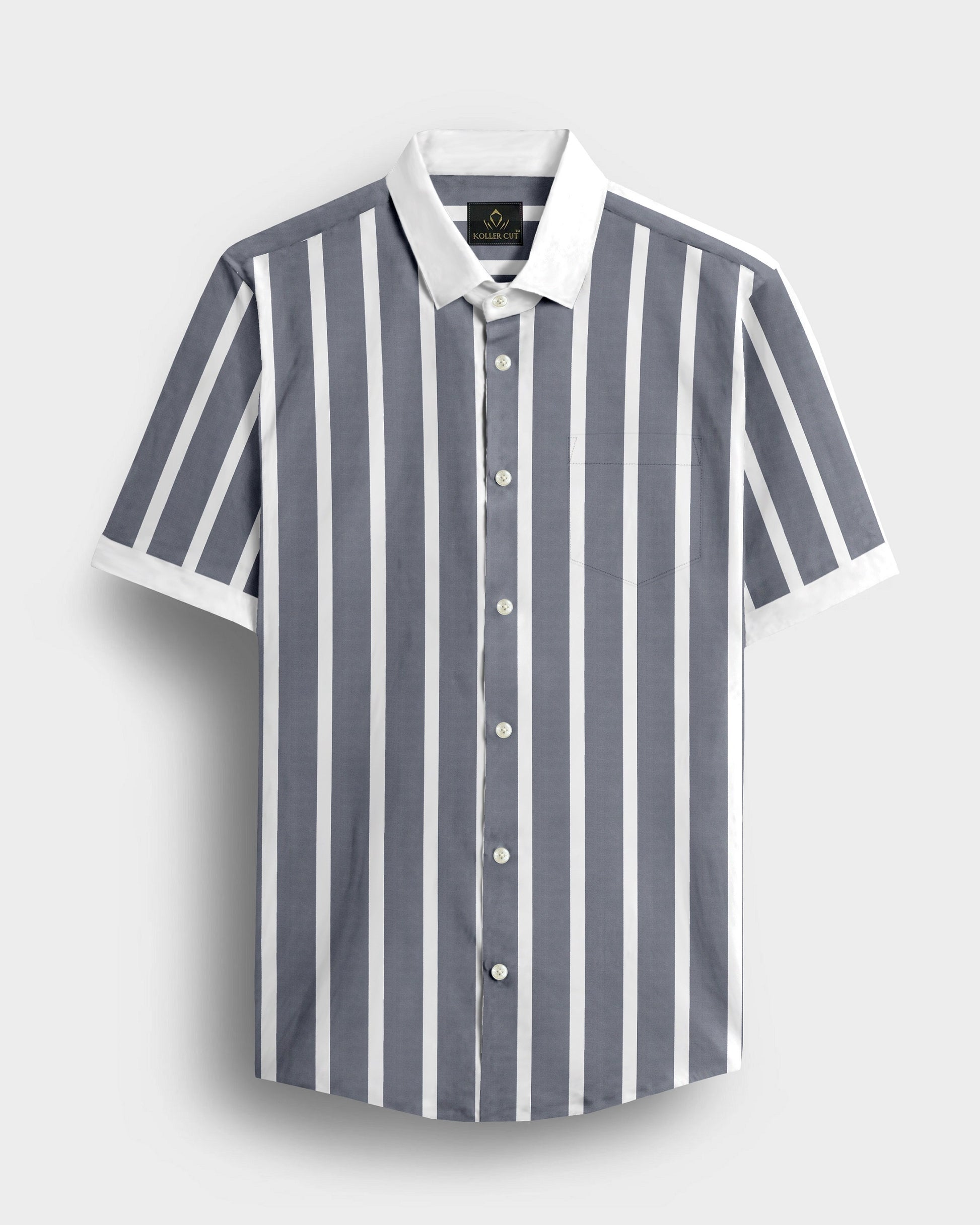 Mirage Gray and White Wide Chalk Stripes Designer Cotton Shirt