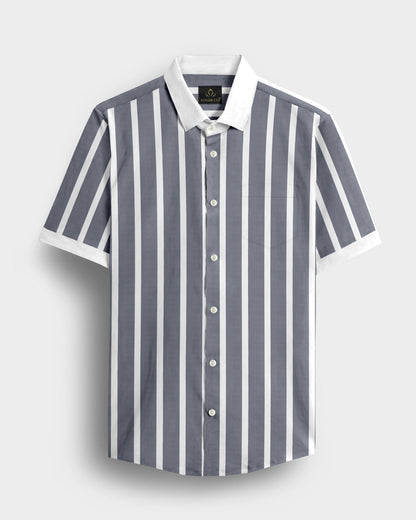 Mirage Gray and White Wide Chalk Stripes Designer Cotton Shirt